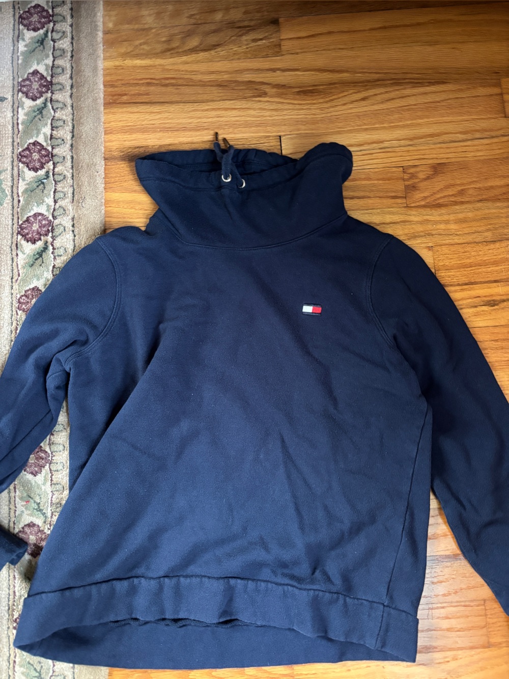 Tommy Hilfiger Women’s Navy Cowl Neck Hoodie with Signature Flag